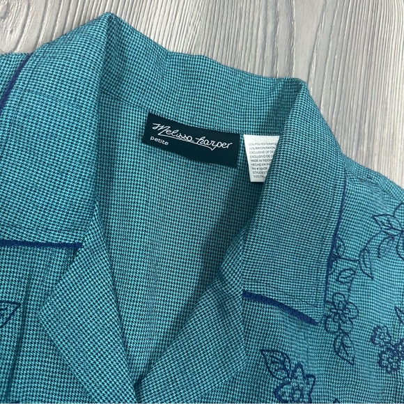 Melissa Harper Teal Navy Houndstooth Button Front Sleeveless Midi Dress Women’s - Picture 3 of 6